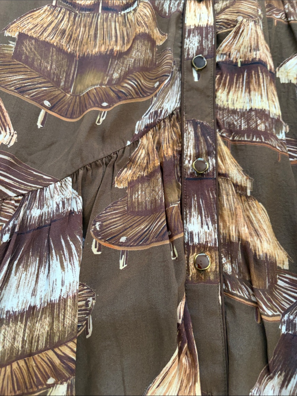 FARM Rio Malocas Brown & Tan Botanical-Print Long-Sleeve Maxi Dress nwot - Picture 11 of 17